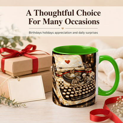 #pl[11oz|Green] Pearlescent Typewriter Coffee Mug, Skeleton Couple Mug, Ceramic Cup