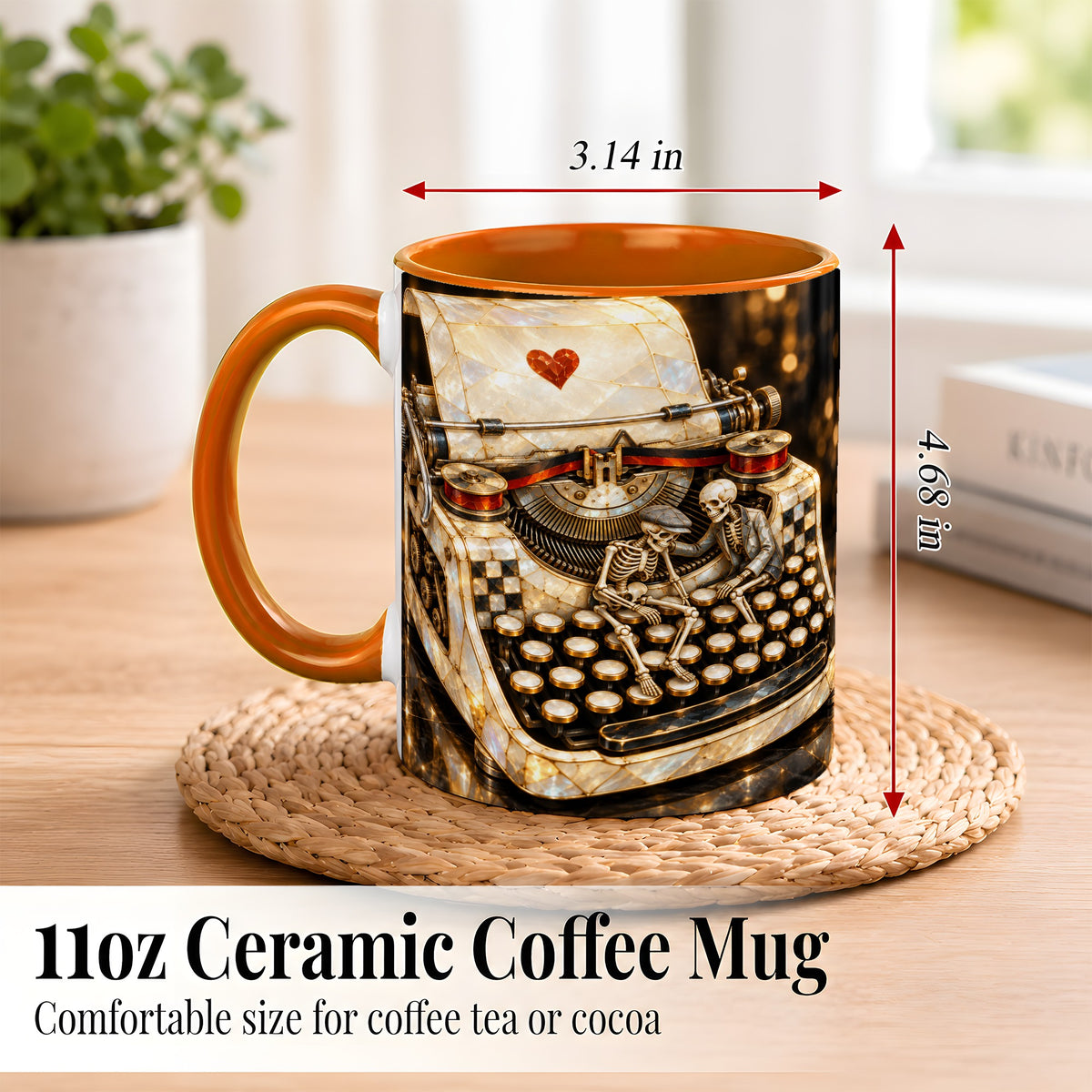 #pl[11oz|Orange] Pearlescent Typewriter Coffee Mug, Skeleton Couple Mug, Ceramic Cup