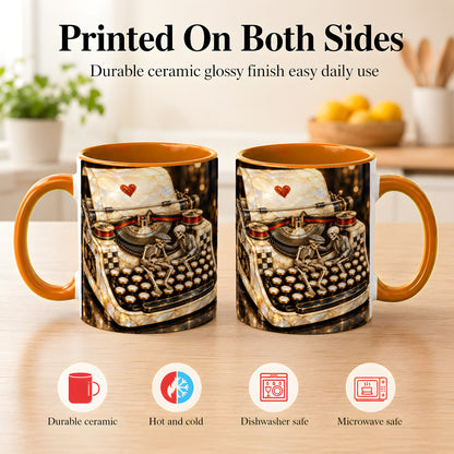 #pl[11oz|Orange] Pearlescent Typewriter Coffee Mug, Skeleton Couple Mug, Ceramic Cup