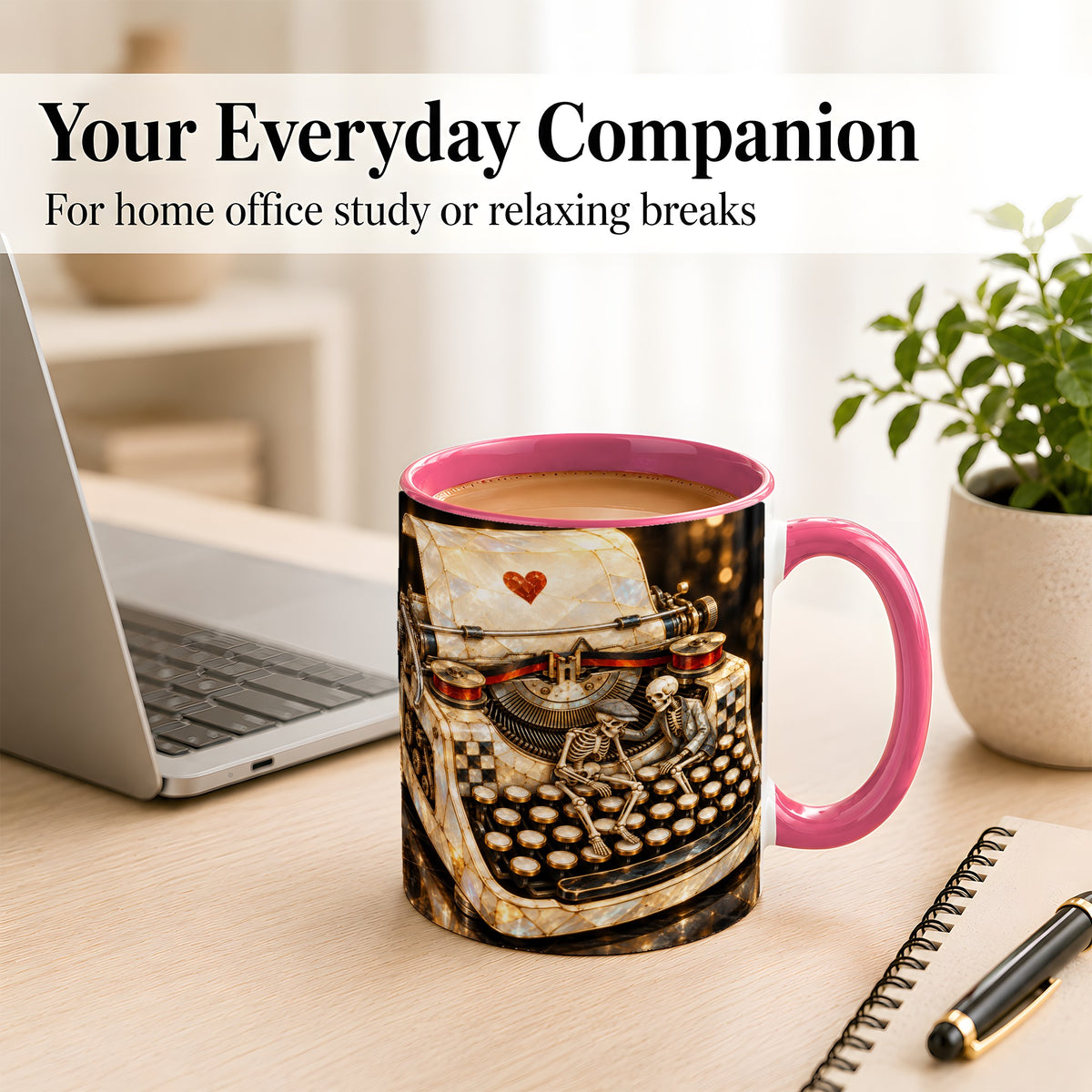 #pl[11oz|Pink] Pearlescent Typewriter Coffee Mug, Skeleton Couple Mug, Ceramic Cup