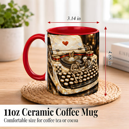 #pl[11oz|Red] Pearlescent Typewriter Coffee Mug, Skeleton Couple Mug, Ceramic Cup