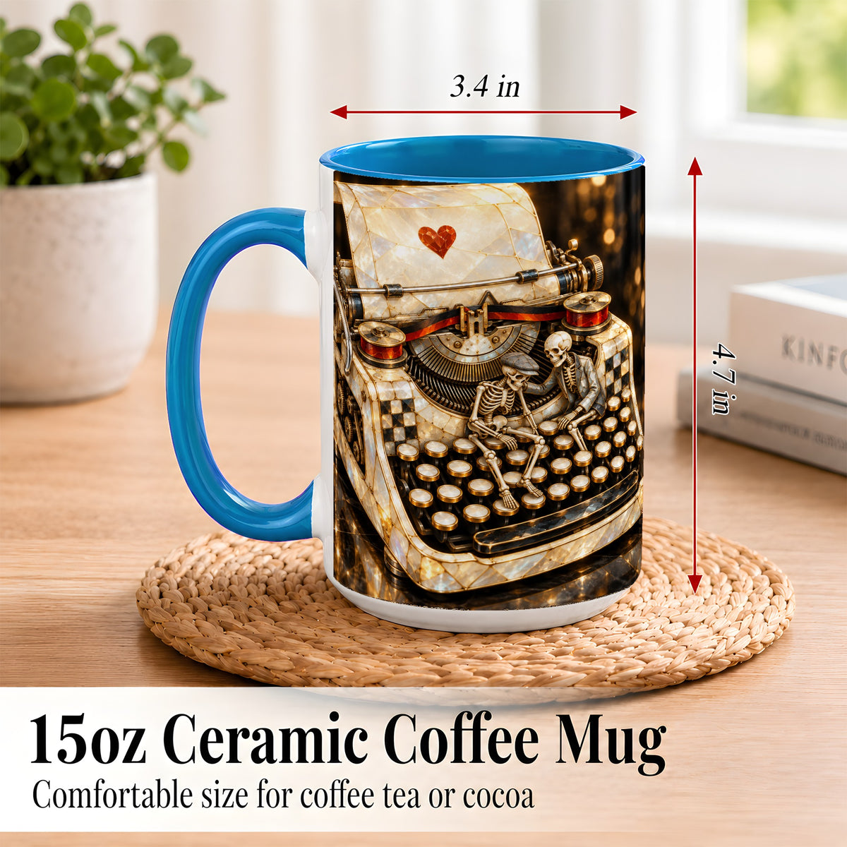#pl[15oz|Blue] Pearlescent Typewriter Coffee Mug, Skeleton Couple Mug, Ceramic Cup