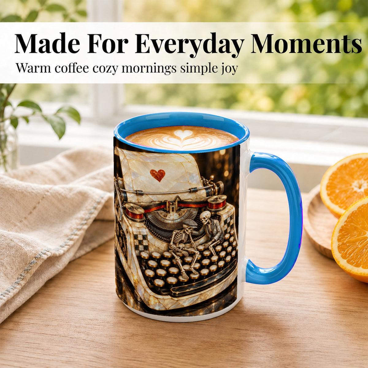 #pl[15oz|Blue] Pearlescent Typewriter Coffee Mug, Skeleton Couple Mug, Ceramic Cup