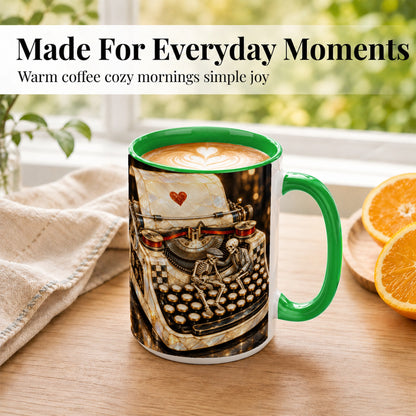 #pl[15oz|Green] Pearlescent Typewriter Coffee Mug, Skeleton Couple Mug, Ceramic Cup