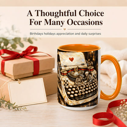 #pl[15oz|Orange] Pearlescent Typewriter Coffee Mug, Skeleton Couple Mug, Ceramic Cup