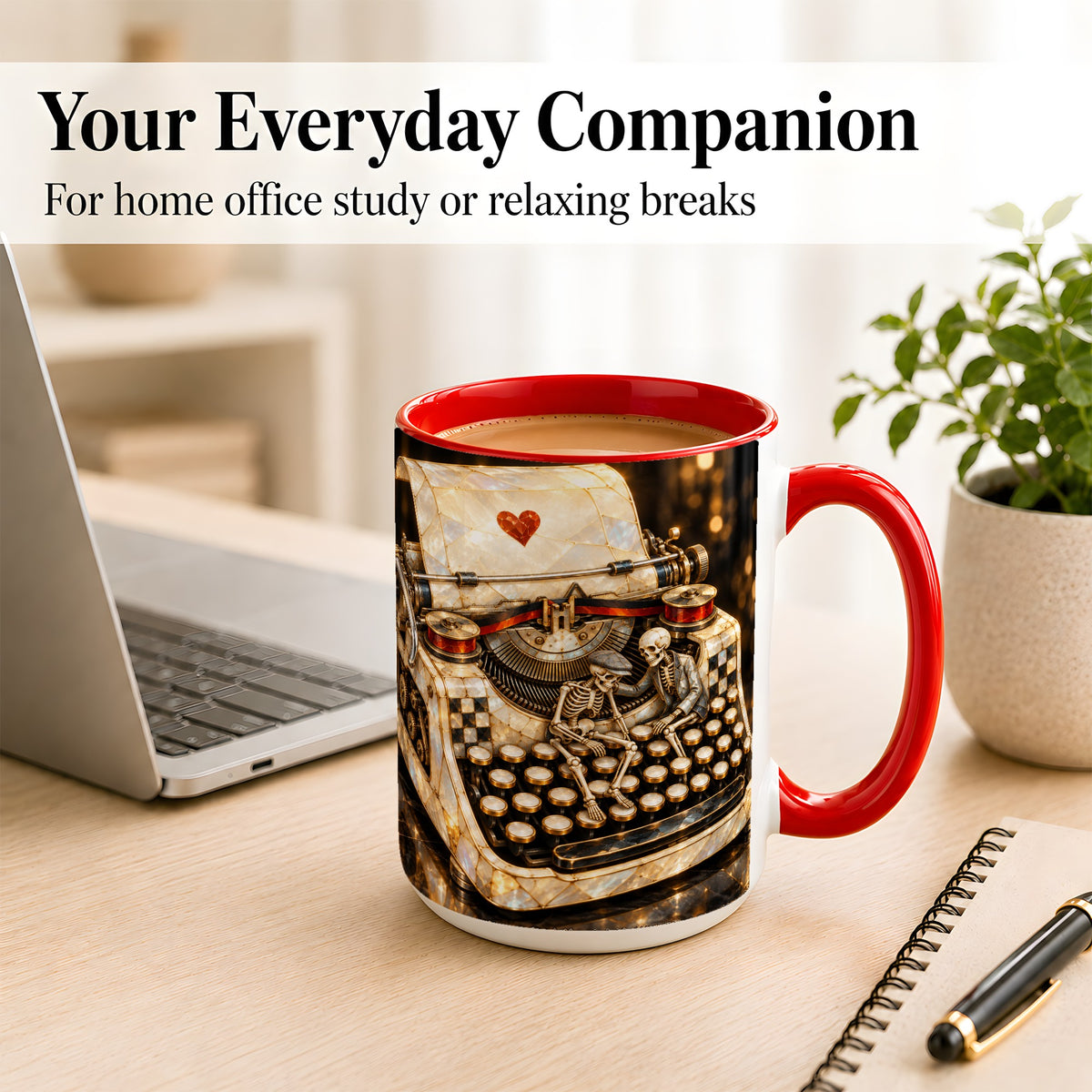 #pl[15oz|Red] Pearlescent Typewriter Coffee Mug, Skeleton Couple Mug, Ceramic Cup