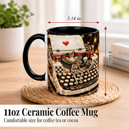#pl[11oz|Black] Jeweled Typewriter Coffee Mug, Skeleton Couple Mug, Ceramic Cup