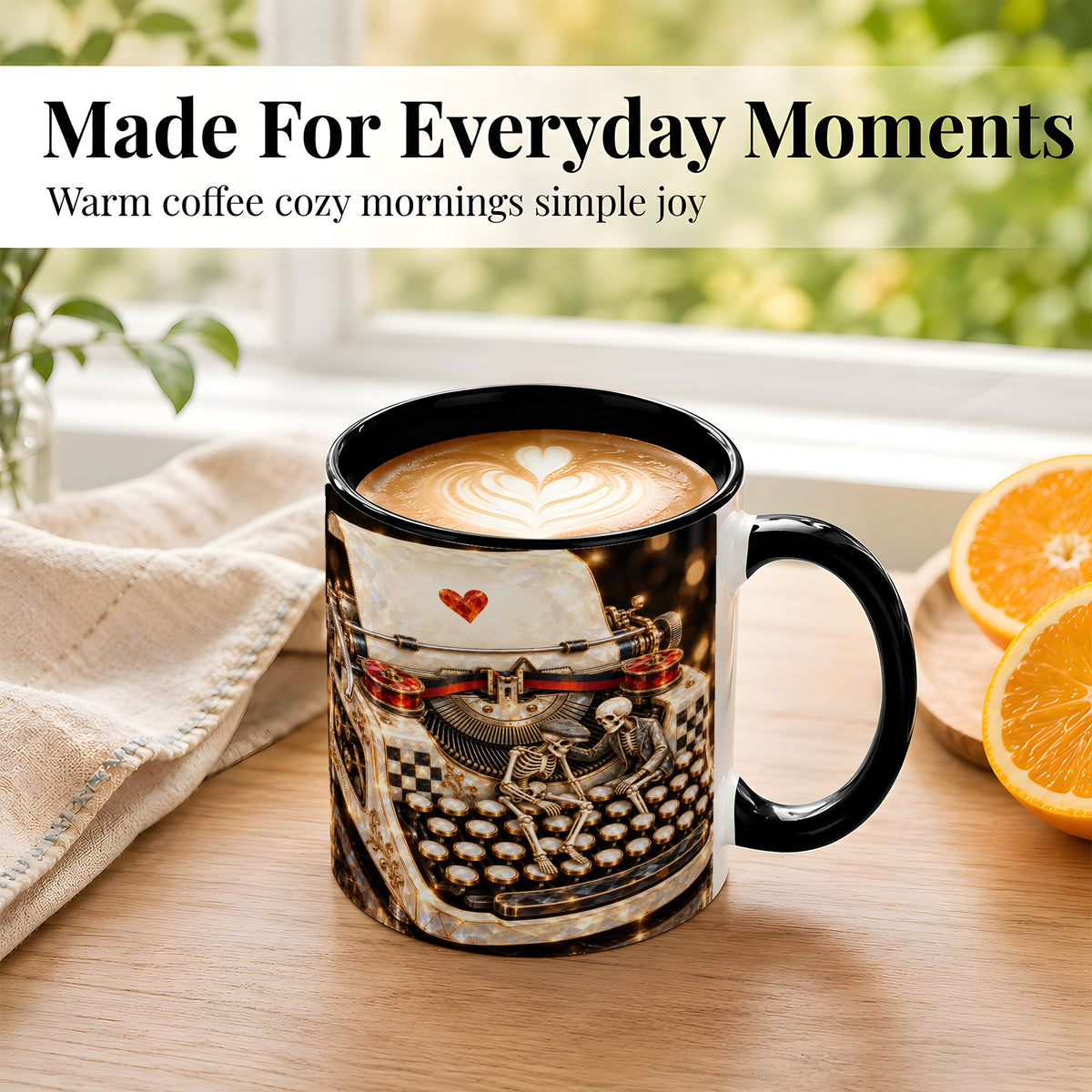 #pl[11oz|Black] Jeweled Typewriter Coffee Mug, Skeleton Couple Mug, Ceramic Cup