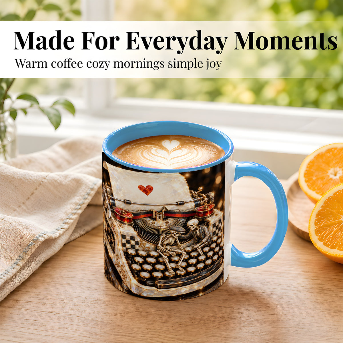 #pl[11oz|Blue] Jeweled Typewriter Coffee Mug, Skeleton Couple Mug, Ceramic Cup