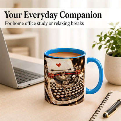 #pl[11oz|Blue] Jeweled Typewriter Coffee Mug, Skeleton Couple Mug, Ceramic Cup