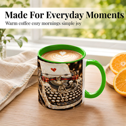 #pl[11oz|Green] Jeweled Typewriter Coffee Mug, Skeleton Couple Mug, Ceramic Cup