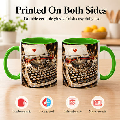 #pl[11oz|Green] Jeweled Typewriter Coffee Mug, Skeleton Couple Mug, Ceramic Cup