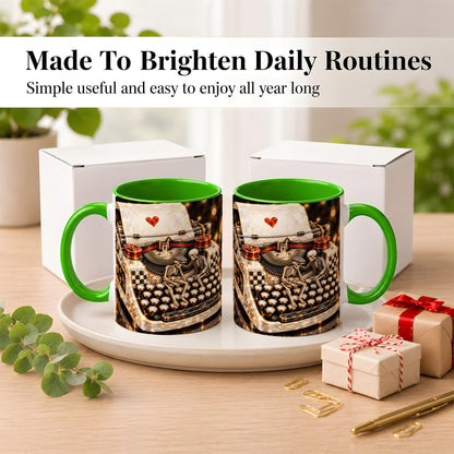 #pl[11oz|Green] Jeweled Typewriter Coffee Mug, Skeleton Couple Mug, Ceramic Cup