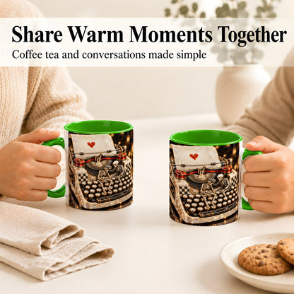 #pl[11oz|Green] Jeweled Typewriter Coffee Mug, Skeleton Couple Mug, Ceramic Cup