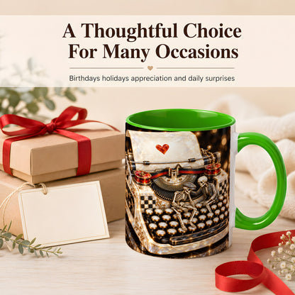 #pl[11oz|Green] Jeweled Typewriter Coffee Mug, Skeleton Couple Mug, Ceramic Cup