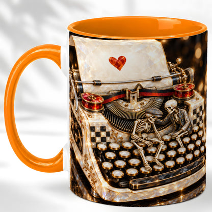 #pl[11oz|Orange] Jeweled Typewriter Coffee Mug, Skeleton Couple Mug, Ceramic Cup