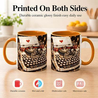 #pl[11oz|Orange] Jeweled Typewriter Coffee Mug, Skeleton Couple Mug, Ceramic Cup