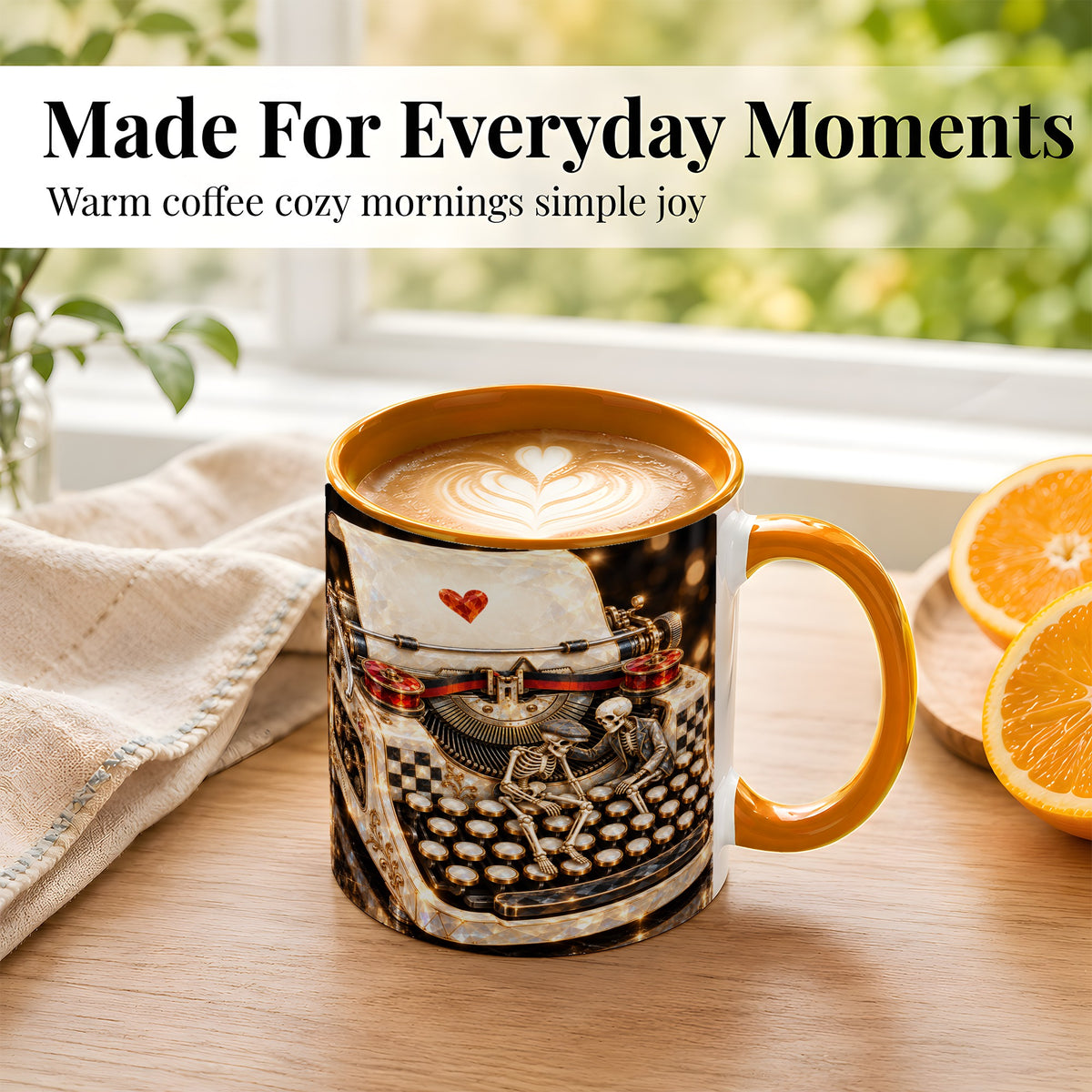 #pl[11oz|Orange] Jeweled Typewriter Coffee Mug, Skeleton Couple Mug, Ceramic Cup