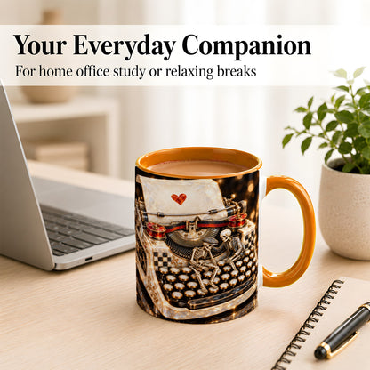 #pl[11oz|Orange] Jeweled Typewriter Coffee Mug, Skeleton Couple Mug, Ceramic Cup
