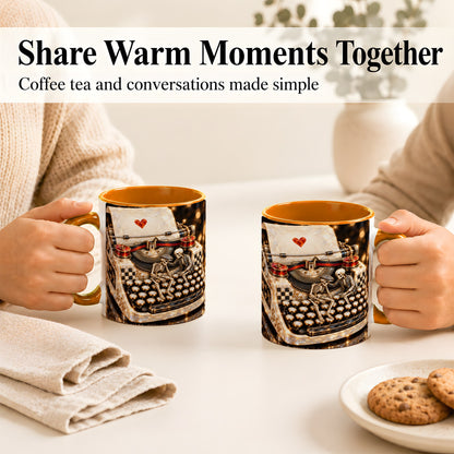 #pl[11oz|Orange] Jeweled Typewriter Coffee Mug, Skeleton Couple Mug, Ceramic Cup