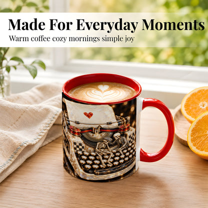 #pl[11oz|Red] Jeweled Typewriter Coffee Mug, Skeleton Couple Mug, Ceramic Cup