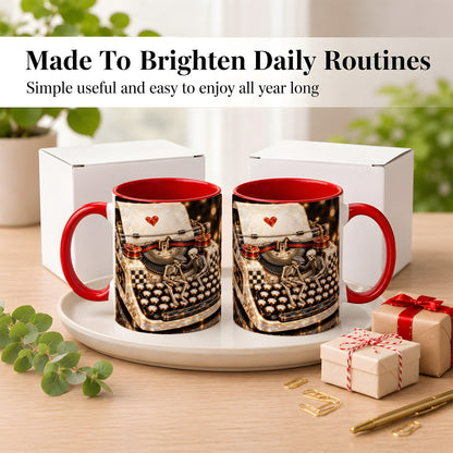 #pl[11oz|Red] Jeweled Typewriter Coffee Mug, Skeleton Couple Mug, Ceramic Cup