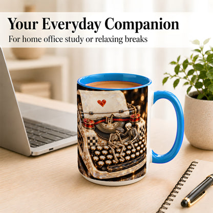 #pl[15oz|Blue] Jeweled Typewriter Coffee Mug, Skeleton Couple Mug, Ceramic Cup