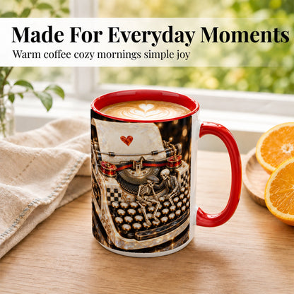 #pl[15oz|Red] Jeweled Typewriter Coffee Mug, Skeleton Couple Mug, Ceramic Cup