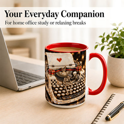 #pl[15oz|Red] Jeweled Typewriter Coffee Mug, Skeleton Couple Mug, Ceramic Cup