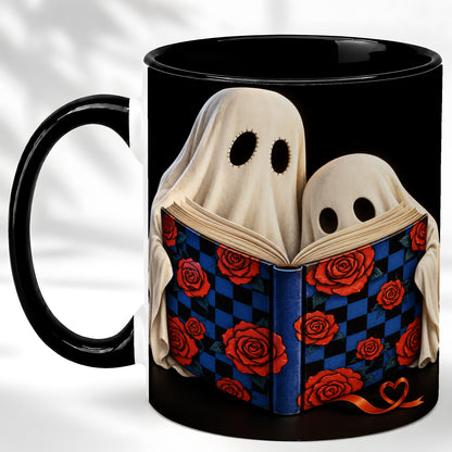 #pl[11oz|Black] Ghost Reading Coffee Mug, Spooky Bookish Mug, Ceramic Cup