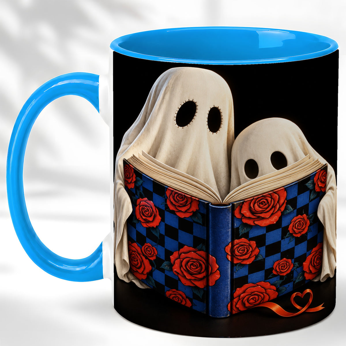 #pl[11oz|Blue] Ghost Reading Coffee Mug, Spooky Bookish Mug, Ceramic Cup