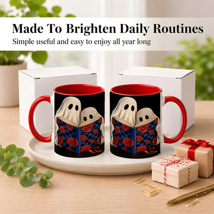 #pl[11oz|Red] Ghost Reading Coffee Mug, Spooky Bookish Mug, Ceramic Cup