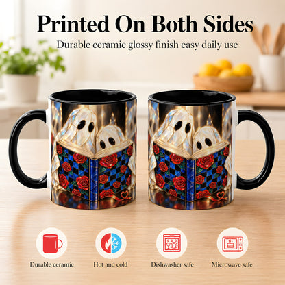 #pl[11oz|Black] Crystal Ghost Readers Coffee Mug, Rose Book Mug, Ceramic Cup