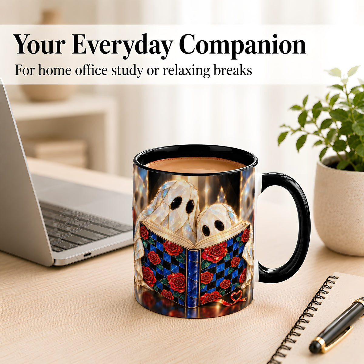 #pl[11oz|Black] Crystal Ghost Readers Coffee Mug, Rose Book Mug, Ceramic Cup