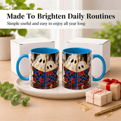 #pl[11oz|Blue] Crystal Ghost Readers Coffee Mug, Rose Book Mug, Ceramic Cup