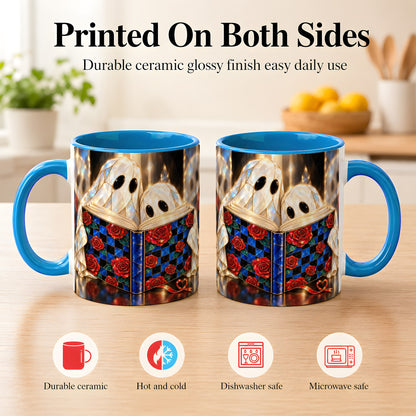 #pl[11oz|Blue] Crystal Ghost Readers Coffee Mug, Rose Book Mug, Ceramic Cup