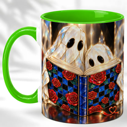 #pl[11oz|Green] Crystal Ghost Readers Coffee Mug, Rose Book Mug, Ceramic Cup