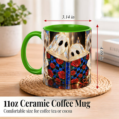 #pl[11oz|Green] Crystal Ghost Readers Coffee Mug, Rose Book Mug, Ceramic Cup