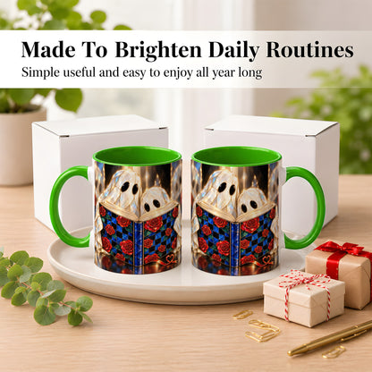 #pl[11oz|Green] Crystal Ghost Readers Coffee Mug, Rose Book Mug, Ceramic Cup