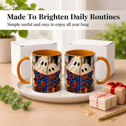 #pl[11oz|Orange] Crystal Ghost Readers Coffee Mug, Rose Book Mug, Ceramic Cup