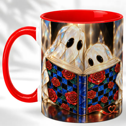 Crystal Ghost Readers Coffee Mug, Rose Book Mug, Ceramic Cup