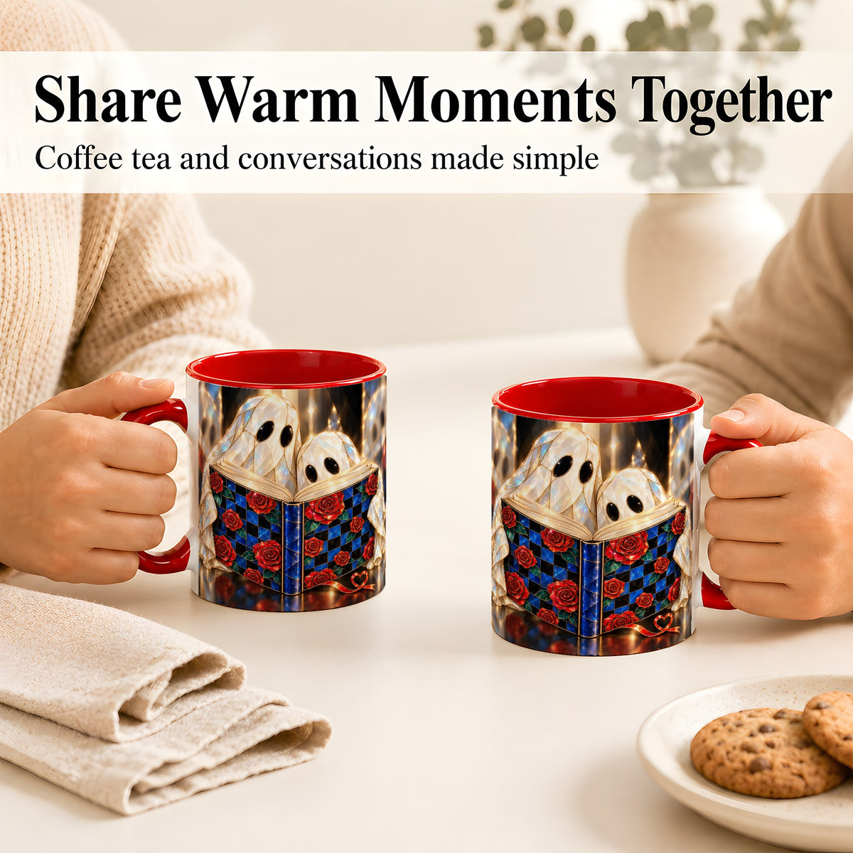 #pl[11oz|Red] Crystal Ghost Readers Coffee Mug, Rose Book Mug, Ceramic Cup