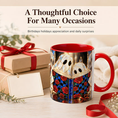 #pl[11oz|Red] Crystal Ghost Readers Coffee Mug, Rose Book Mug, Ceramic Cup