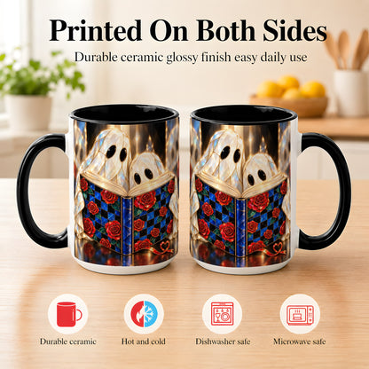 #pl[15oz|Black] Crystal Ghost Readers Coffee Mug, Rose Book Mug, Ceramic Cup