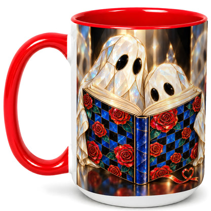 #pl[15oz|Red] Crystal Ghost Readers Coffee Mug, Rose Book Mug, Ceramic Cup