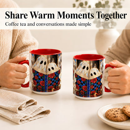 #pl[15oz|Red] Crystal Ghost Readers Coffee Mug, Rose Book Mug, Ceramic Cup