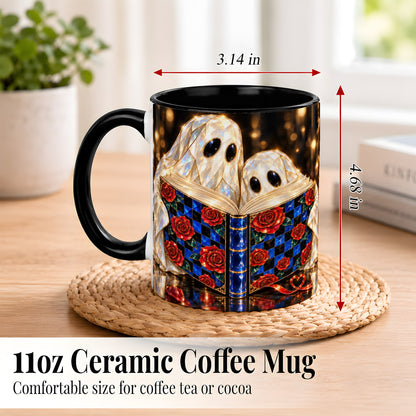 #pl[11oz|Black] Jewel Ghost Readers Coffee Mug, Rose Book Mug, Ceramic Cup