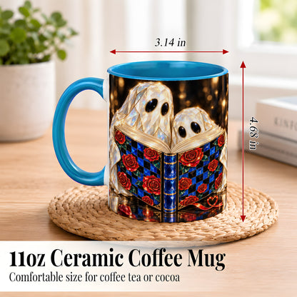 #pl[11oz|Blue] Jewel Ghost Readers Coffee Mug, Rose Book Mug, Ceramic Cup