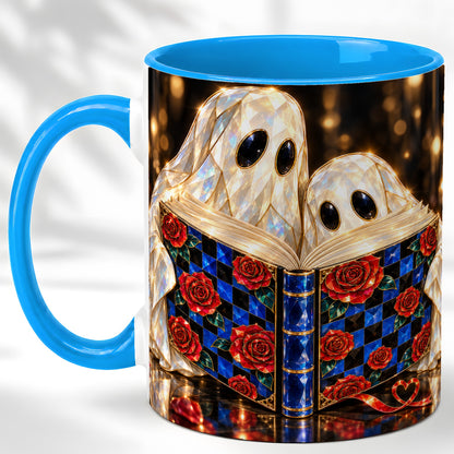 #pl[11oz|Blue] Jewel Ghost Readers Coffee Mug, Rose Book Mug, Ceramic Cup