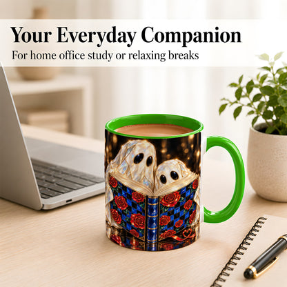 #pl[11oz|Green] Jewel Ghost Readers Coffee Mug, Rose Book Mug, Ceramic Cup